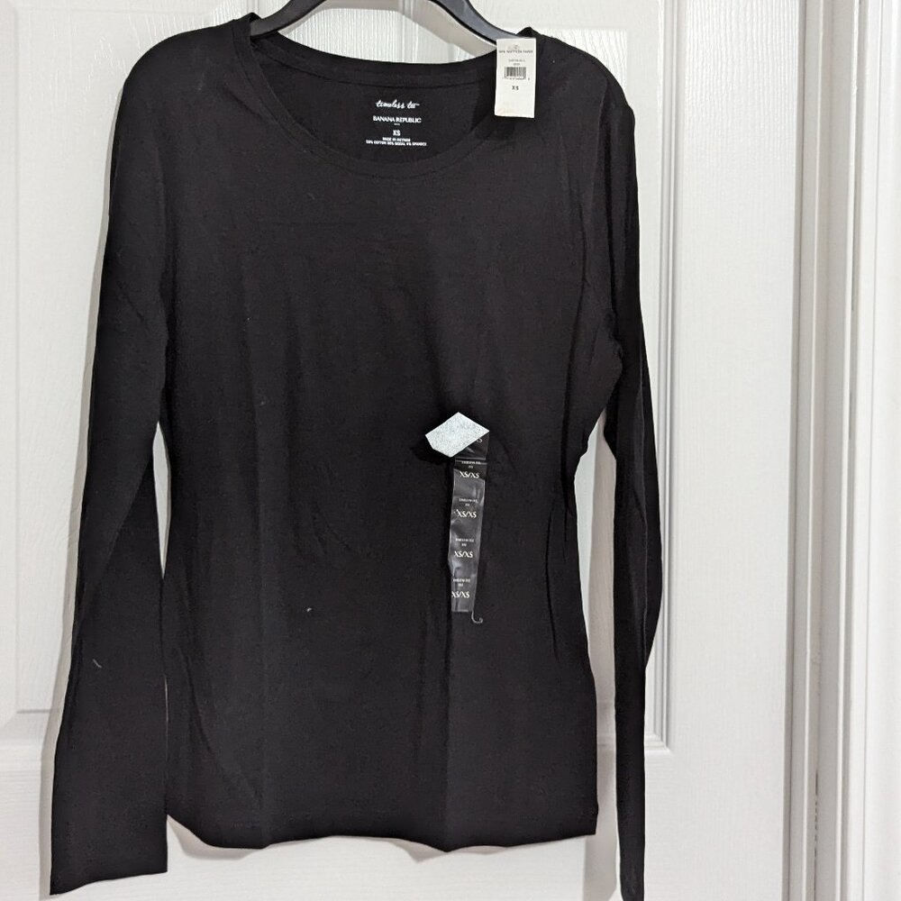 NWT Banana Republic Black Long Sleeve Crew Neck Timeless Tee T-Shirt Sz XS